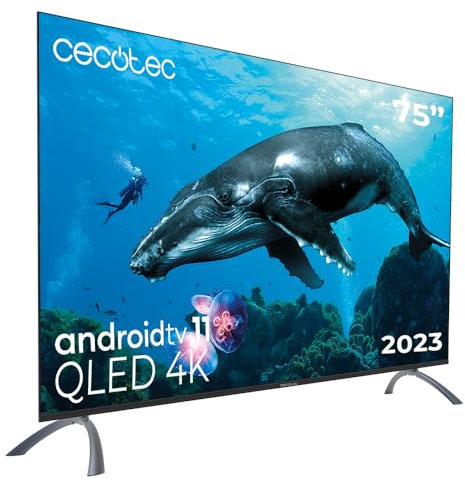 Cecotec QLED-Fernseher 75 Smart TV V2-Serie VQU20075, 4K UHD, Android TV 11, Rahmenlos, Google Assistant und Chromecast, Dolby Vision & Atmos, HDR10, HBBTV, 2023.