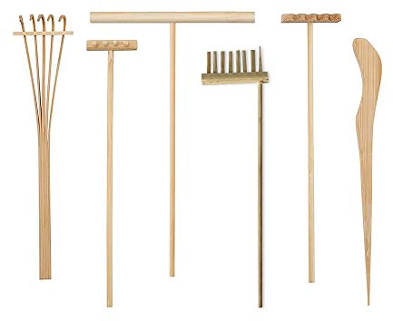 Herklotzn Mini Japanese Garden Rake Bamboo Tool Set, Sandpit Sand Game Therapy Toy Set for Spiritual Peace