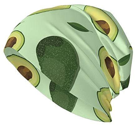 Ahdyr Süße Avocado auf grüner Strickmütze für Erwachsene, gestrickte Totenkopf-Mütze, Wintermütze, warme Mützen im Freien