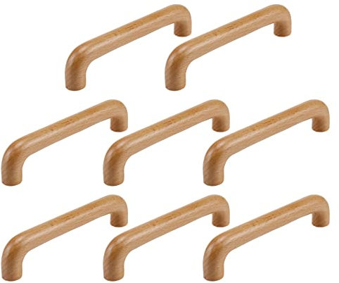 MY MIRONEY 8 Stück Hardware Holzgriffe Bogen Holz Schrank Züge Fertig Holz Schublade Züge Griffe Buchenholz Kommode Türgriffe mit Schrauben, 12,8 cm Lochmitten