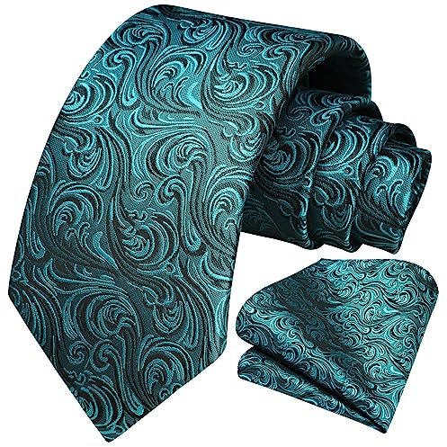 HISDERN Krawatte Herren Paisley Krawatte und Einstecktuch Set Krawatten Teal