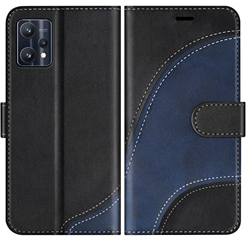 BoxTii Hülle für Oppo Realme 9 Pro Plus, PU Leder Handyhülle für Realme 9 Pro Plus, Ledertasche Klapphülle Schutzhülle mit Kartenfächer und Magnetverschluss, Schwarz