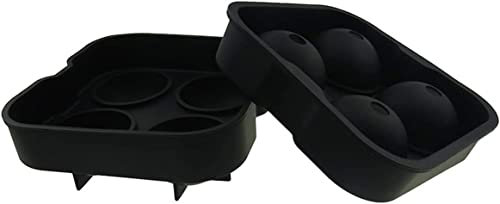 BANSHAN Round Cube Tray for Whiskey Cocktail Drinks, Large Silicone Reusable Ice Sphere Maker Set (4 Big Ball Capacity