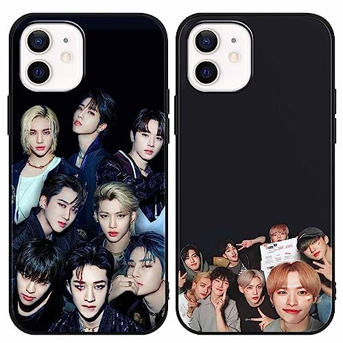 nurkorki [2 Stück Stray Kids Handyhülle für iPhone 12/12 Pro Hülle 6,1, Kpop Start für Mädchen Frauen Silikon TPU Stoßfest Case Design Muster with Schutzhülle für Skz Fans für iPhone 12 Hüllen,02