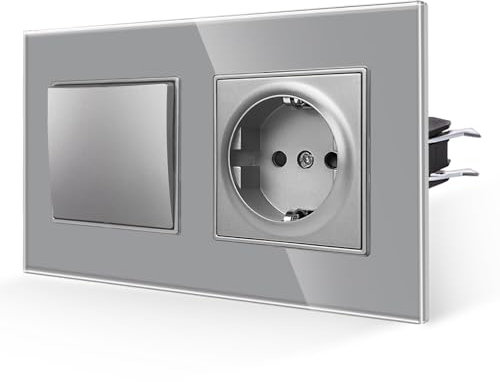 JIMEIDA Lichtschalter mit Steckdose in Grau,16Amp Glas Steckdosen Unterputz Wandsteckdose-157 * 86mm,250V(Kann nicht vertikal installiert werden)
