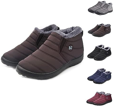Boojoy - Stivali invernali, antiscivolo, per donne e uomini, per camminare, per attività all'aria aperta, foderati in pelliccia, caldi, Marrone, 38 EU