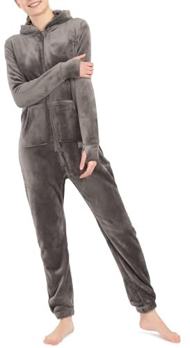 Basisstoff Kitten - Tuta da donna in pile Teddy, grigio scuro, M