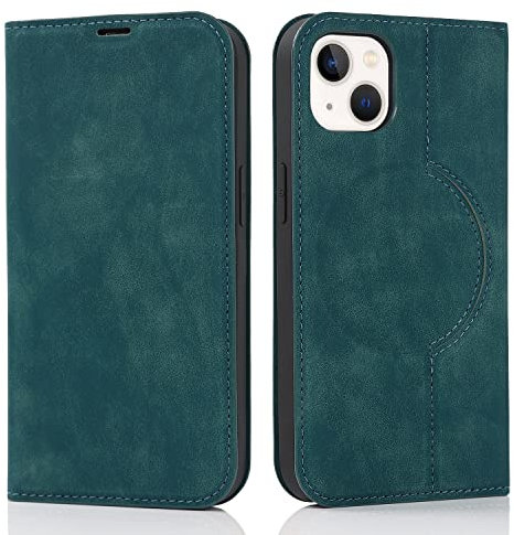 QLTYPRI Hülle für iPhone 15 Kompatibel mit MagSafe, Ledertasche Handyhülle [RFID Schutz] Flip Case mit Kartenhalter Ständer Magnet Klapphülle für iPhone 15 - Dunkelgrün