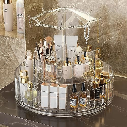 BESTT Rotating Makeup Organiser Elegant Style with Jewelry Holder Skincare Organiser for Perfume Stand Cosmetics Storage