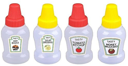 DTREEL Mini botellas de ketchup, botellas exprimibles para condimentos, recipientes de salsa de plástico, tarros exprimibles, lonchera portátil de plástico para niños, cocina