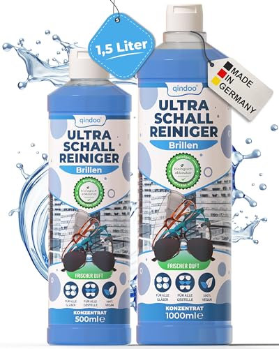 Qindoo 1.5L Brillen Ultraschall Reiniger Flüssigkeit, Brille putzen Reinigung im Ultraschallreinigungsgerät (1.5 Liter (Sparpack))
