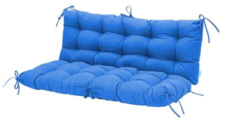 QILLOWAY Outdoor Swing Cushion Waterproof Replacement Cushion for 3 Seater Porch Patio Bench, 51 Inch Polyester Outdoor Cushion with Backrest & Ties, Marine Blue