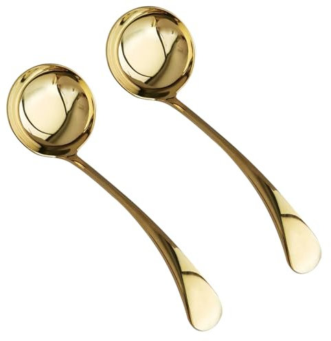ZDFQly 7.9 Gold Gravy Ladle, Premium 18/10 Stainless Steel Sauce Ladle for Home, Set of 2