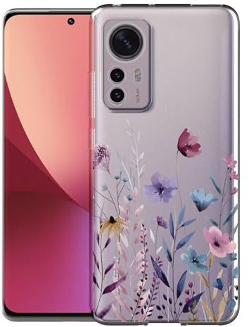 Kaywzo Hülle für Xiaomi 12/12X 5G,Transparent TPU Handyhülle mit Gemälde Blume Muster,Ultradünn Stoßfester Schutzhülle,Schön Silikon Cover Case-4