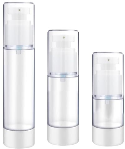 Naisfei Lot de 3 distributeurs de crème Airless - 15 ml, 30 ml, 50 ml - Distributeur de crème vide - Flacon pompe - En plastique - Pour cosmétiques - Rechargeable - Pour voyage