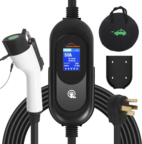TopAutoGear 50 Amp Elektrofahrzeug-Ladegerät, Level 2, tragbare EV-Ladestation mit 7,6 m langem Kabel, super schnelle Auto-Ladestation, NEMA14-50 mit SAE J1772, kompatibel für Innen- und Außenbereich