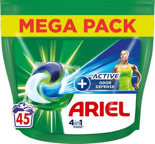 Ariel 4in1 Waschmittelkapseln + aktive Geruchsabwehr – Touch of Ambi Pur – 45 Kapseln