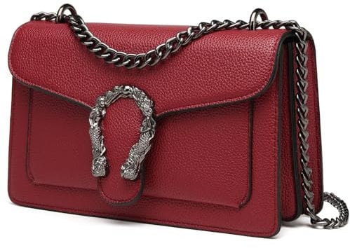 Travistar Crossbody Bag Umhängetasche Damen - Kette Handtasche Damen Klein Schultertasche Leder Cross Body Tasche Mode Abendtasche mit Verstellbarer Ketten-Schulterriemen Rot