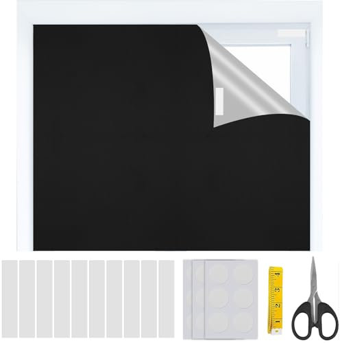 Temporary Blackout Blinds, Black Out Blinds Stick On, Portable 100% Blackout Material 100 * 150CM, Window No Drilling Blackout Blinds with Self Adhesive Tapes for Nursery Bedroom Travel RV Car
