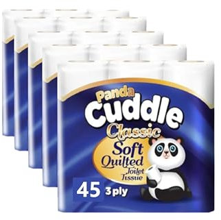 Panda Cuddle 3-Ply Soft Quilted Unscented Toilet Rolls - Premium Bathroom Toilet Rolls for Luxurious Comfort and Hygiene (Pack of 45)