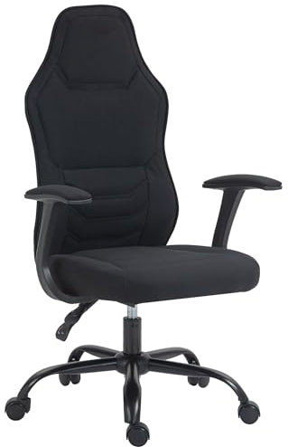 HOMCOM Sedia da Gaming Reclinabile con Supporto Lombare, Poltrona da Gaming con Altezza Regolabile e Seduta Girevole in Tessuto, Nero