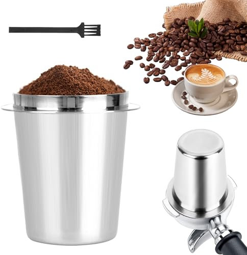 elthmpr Kaffee Siebträger Dosierbecher 58mm Dosing Cup - Kaffee Dosierbecher Edelstahl Espresso Dosierbecher mit Reinigungsbürst für Espressomaschine Kaffee Siebträger Zubehör Silber