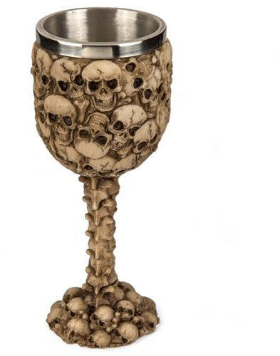 MIJOMA Tasse à vin tête de mort 3D - Gobelet en pierre artificielle et acier inoxydable - Cruche viking médiévale - Capacité de 300 ml (collines mortes)