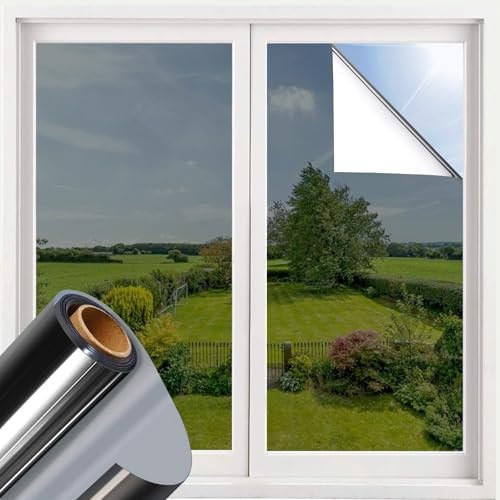 One Way Window Film,Privacy Film for Glass Windows,Anti-uv and Anti-glare Window Film Sun Blocker Thermal Window Film,Window Tint Film for Home,Office(Gray Silver,44.5 * 200CM)