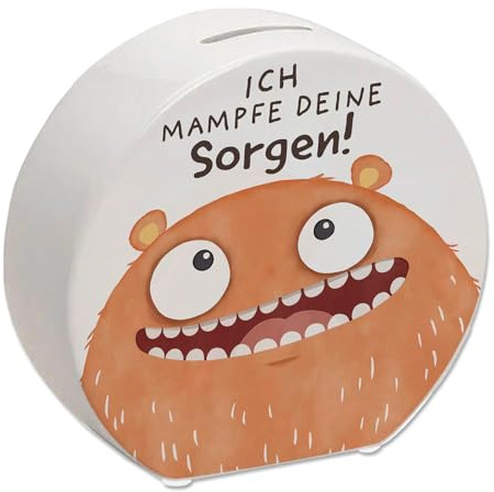 Kummerschlucker Spardose mit Spruch Ich mampfe Deine Sorgen Sorgenfrei mit dem Sorgenfresser-Freund Wunscherfüller für Deine Sorgen Lustiger Mund und Zähne