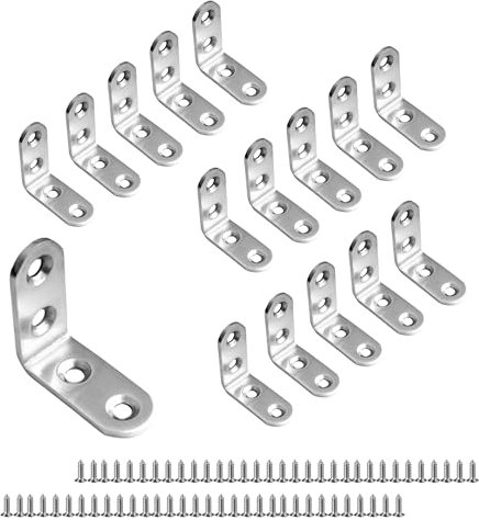 Lot de 16 connecteurs d'angle en acier inoxydable - 40 x 40 mm - Avec 64 vis M4 pour fixation à 90 ° de meubles, tables, chaises, fenêtres et raccords d'angle