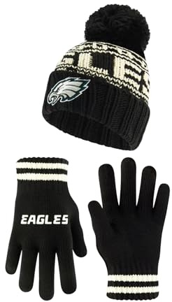 Ultra Game Adults NFL Official Super Soft Cable Knit Winter Beanie Knit Hat with Warm Touch Screen Gloves