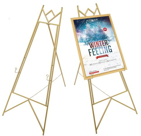 Lot de 2 chevalets dorés en acier - Angle et taille réglables - Support pour tableau amovible - Pour panneau de bienvenue de mariage, listes de prix, affiches, photos et affiches
