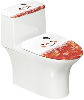 Biyejit Cute Snowman Toilet Lid Cover Set Non Slip Toilet Tank Protector with Elastic Edge Dustoproof Bathroom Essentials Universal Home Hotel Decoration 2 Pcs