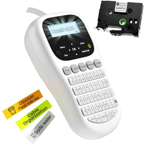 EazeID Etikettendrucker mit Etiketten, Etikettiergerät mit -Band, Portable Etikettiermaschine mit Hintergrundbeleuchtung, handgeführte Etikettiererin mit USB-C-Stromversorgung, H1100