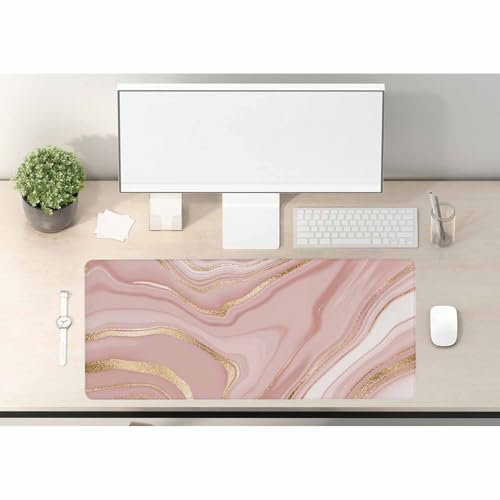 Woutay Desk Mouse Pad,Pink Gold Marble,Extended Large Mouse Mat Desk Pad