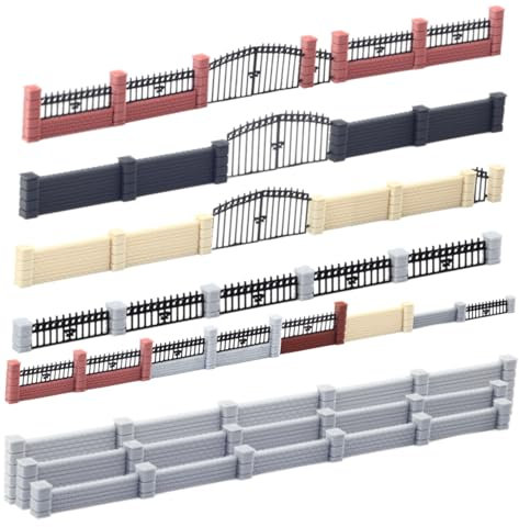 Overdrive-Racing H0 1:87 Steinmauer Mauerzaun Gartenmauer Set Für Modelbau Landschaftsbau Modeleisenbahn, Mauerset:Pfeiler-Mauer-Zaun-Tor&Tür Set, Farbe:Braun