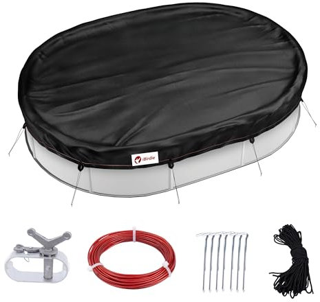 iBirdie Winter Pool Cover fit 10' x 20', 11' x 21' Above Ground Oval Pools, Fade-Resistant Tear-Resistant Waterproof and Weatherproof for Outdoor Protection, Black, Fabric 500D