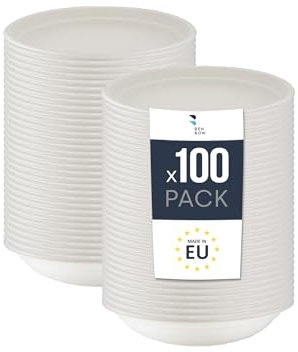 BenBow Einwegschale aus Bagasse 100 x 1000ml, einweg suppenschalen, suppenteller, einwegschalen, Biologisch Abbaubar, Hitzebeständig bis 95°C, Ideal für Catering