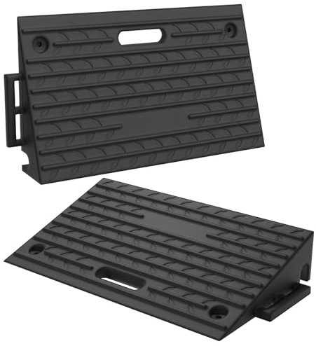 AufuN Bordsteinrampe Gummi Schwarz, 2 Stück, 53x32x10 cm, 2000 kg Tragfähigkeit, Rutschfest, Wetterfest, Entwässerung, Montagemöglichkeit, AF-(HAG8796A)
