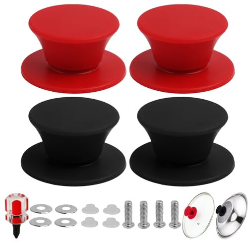 FunWorth 4Pcs Pan Lid Knob Replacement, Universal Pot Lid Cover Knob with Screwdriver, Silicone Knob Handle for Skillets, Pans & Cookware Lids