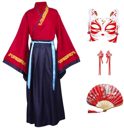 CRFASIBE Hanfu Robe Enfants, Deguisement Chinoise, Taille 130/140/150cm | Costume Chinoise Fille avec Accessoires, Coffret Cadeau, 7 à 13 Ans, Vêtement pour Carnaval, Cosplay, Fêtes, Spectacle