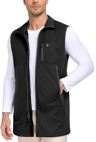 Little Donkey Andy Men's Sleeveless Vest Long Casual Coat Softshell Outerwear Jacket with 5 Pockets Black X-Large