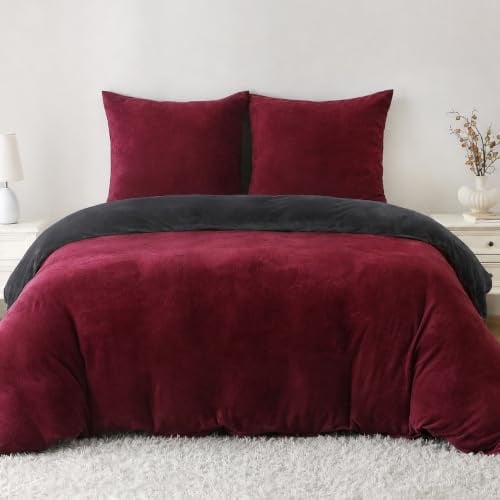 Viviland Winter Flanell Bettwäsche 155x220cm Bettdeckenbezug-Set Für Winter 1 Kissenbezüge 80x80cm- Weihnachten Rot Fleece Dicke Winterbettwäsche - Warme Kuschelige Bettdeckenbezug mit Reißverschluss