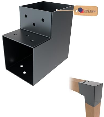 GeZu Impex Post Connector L 91 x 91 mm Powder Coated Anthracite Set of 8 Pergola L Shape Square Beam Post Connector Corner Pavilion Bracket