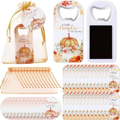 LemonRoad 30 Pack Pumpkin Bottle Openers Baby Shower Favors for Guests a Little Pumpkin is on The Way Party Favors Autumn Magnetic Handheld Bottle Opener for Fall Thanksgiving Party Gift (Orange)