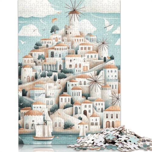 Aegean Village with Windmills Jigsaw Puzzles Puzzles for Adults Kids. 1000 Piece Impossible Challenge Toy Educational Game Home Decoration for Educational Games Gifts 1000pcs (75x50cm)