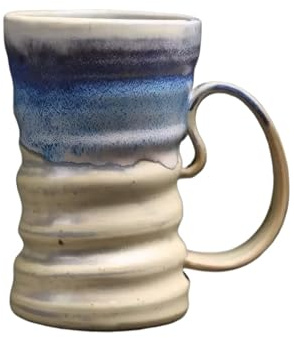 Grande tazza da caffè in ceramica fatta a mano in stile giapponese vintage, 500 ml, con manico comodo, senza piombo, per birra, caffè, tè, blu e blu