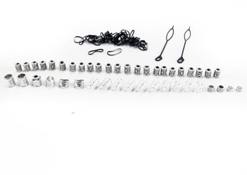 Durlo 44-teiliges Bartperlen-Set für Wikinger, Dekoration für Clip-on-Bartschmuck, Herren, Haarperlen für Dreadlocks, Zöpfe, Schmuck mit Gummi