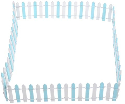 TOYZFRIENDY Dekorativer Kleiner Lattenzaun 5X90cm Miniatur Gartenzaun aus Kunststoff Hellblau Weiß Einfassungszaun für Kleiner Gärten und Sukkulenten