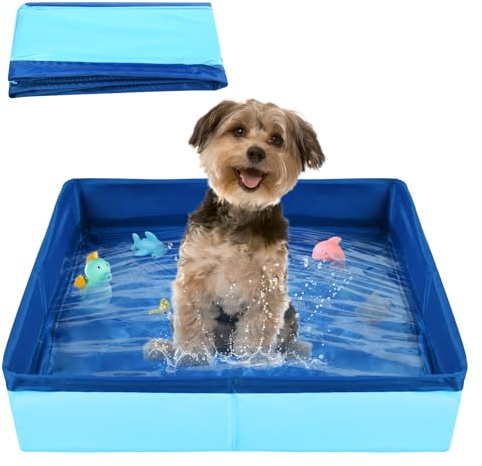 LQTSLFM Piscina per Gatti, Piscinetta per Gatti, Piscina Cani, Piscina per Gatti Pieghevole, Piscina Gioco per Cani e Gatti Possano Giocare nell'acqua, Fare il Bagno e Riposare (50x10cm-BluB)